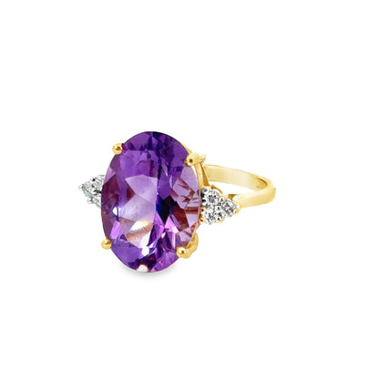 14K Yellow Gold Classic Amethyst & Diamond Accent Ring
