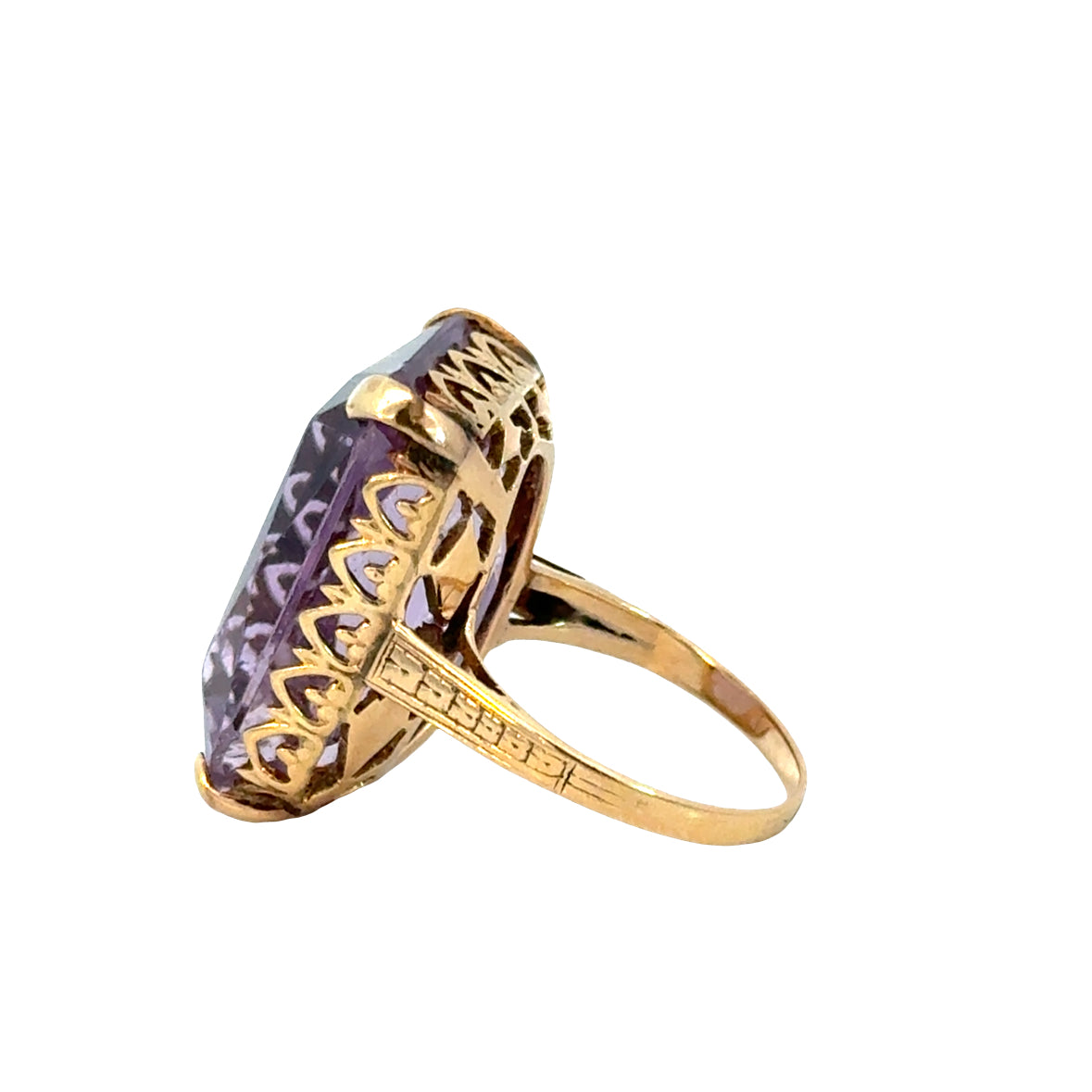 Vintage 14K Gold Amethyst Cocktail Ring – Retro Openwork Design