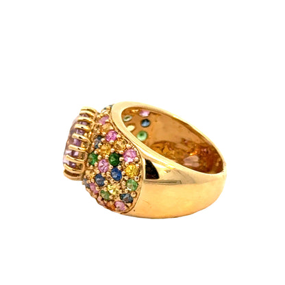 14K Yellow Gold Multicolor Gemstone Dome Ring with Amethyst Center