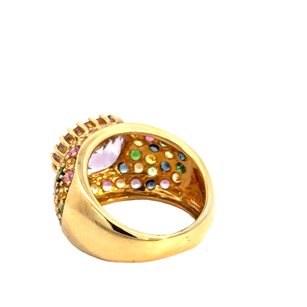 14K Yellow Gold Multicolor Gemstone Dome Ring with Amethyst Center