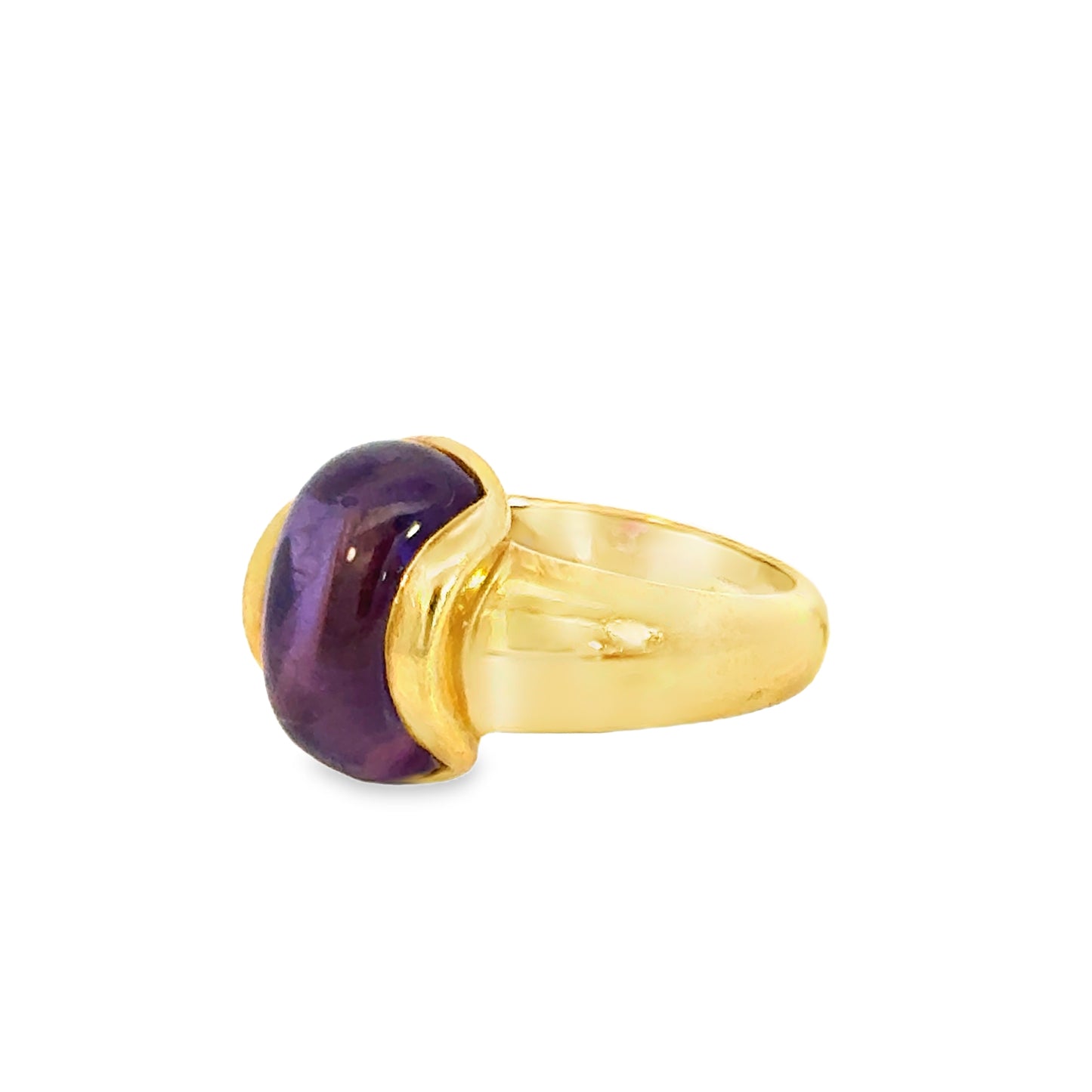 18K Yellow Gold Curved Amethyst Cabochon Ring – Modernist Design