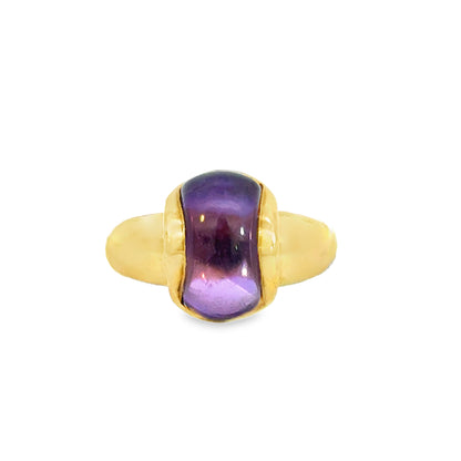 18K Yellow Gold Curved Amethyst Cabochon Ring – Modernist Design