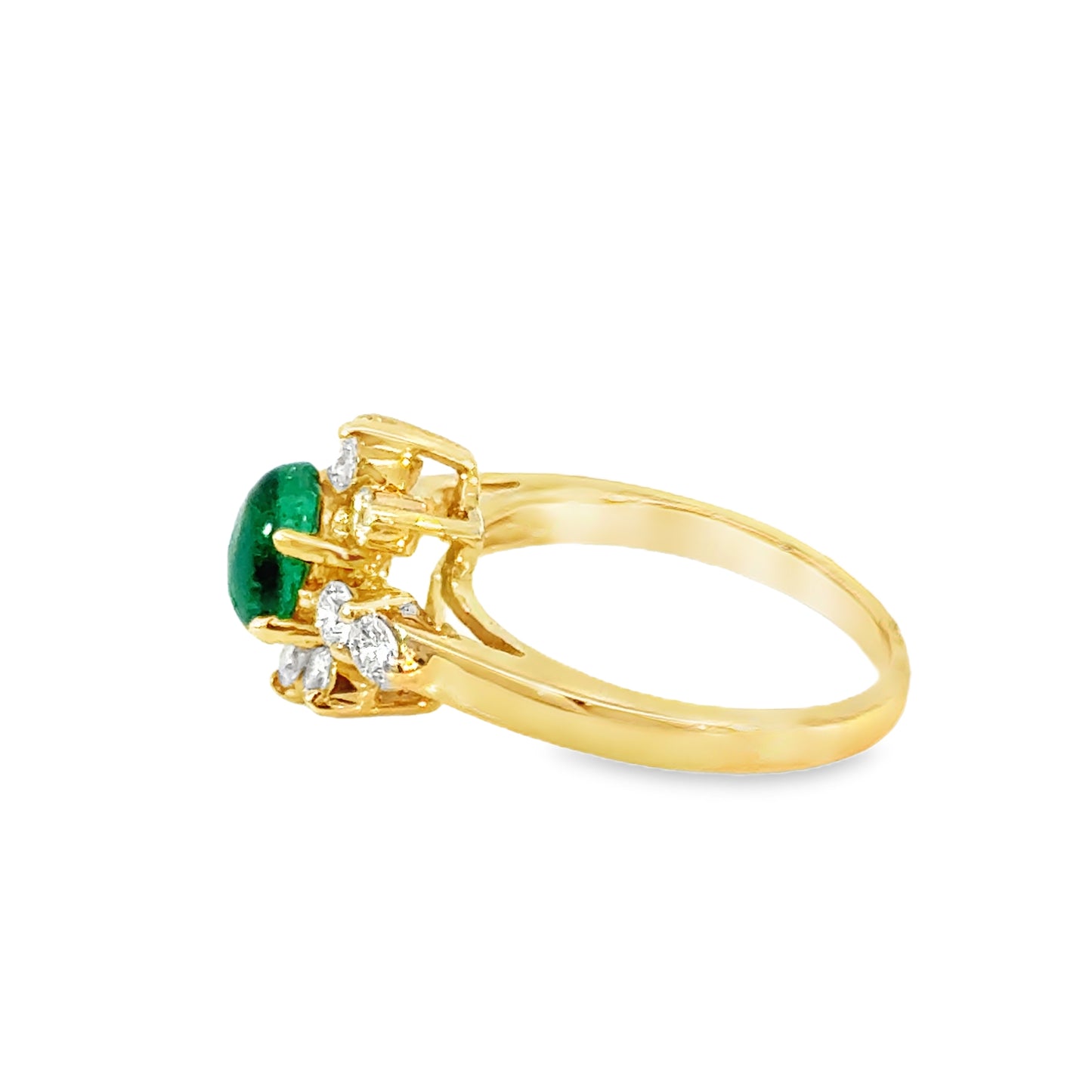 14K Yellow Gold Oval Emerald & Diamond Flower Halo Ring
