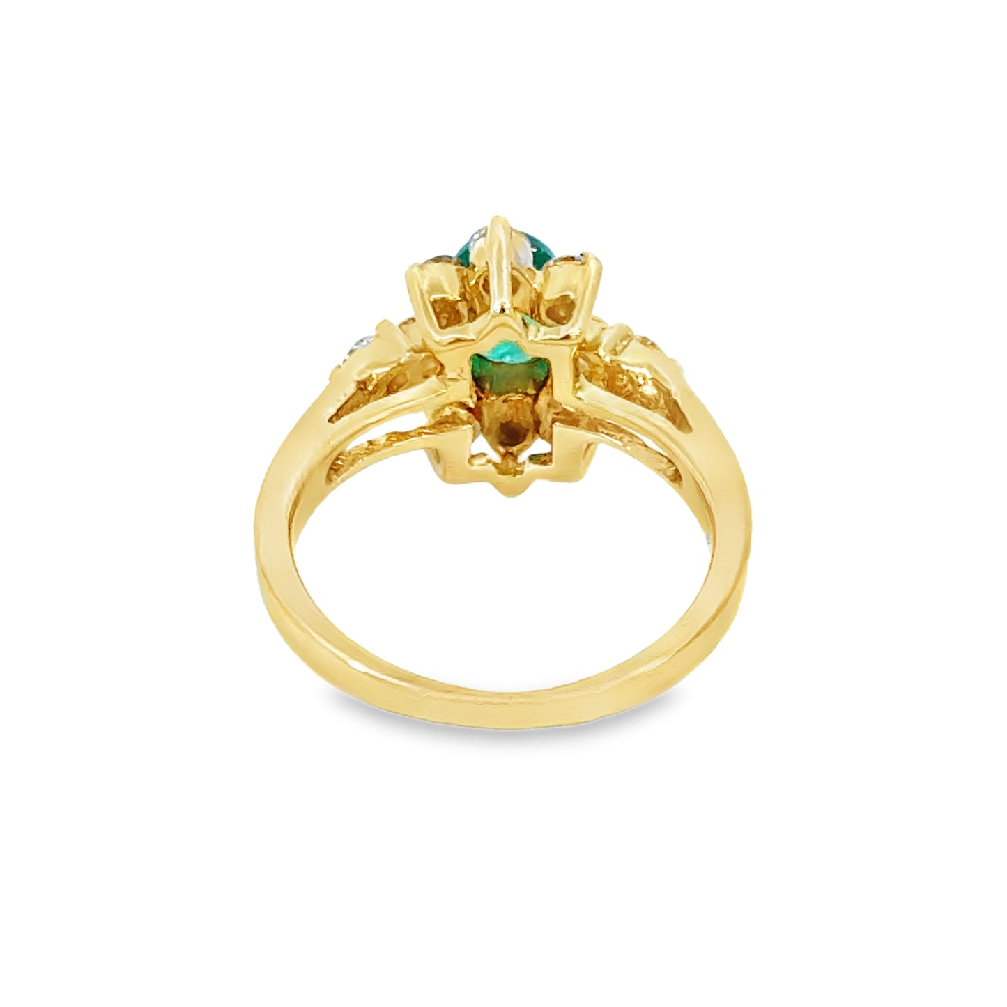 14K Yellow Gold Oval Emerald & Diamond Flower Halo Ring