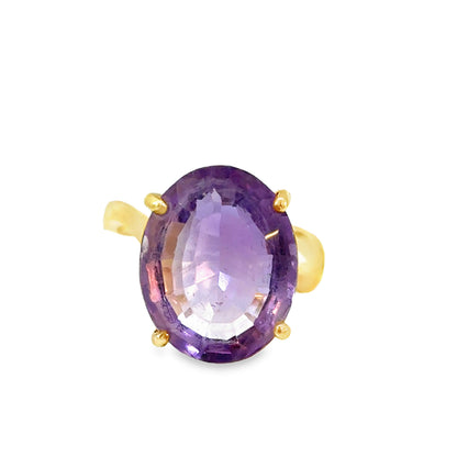 Classic Raised 14K Gold Ring with Faceted Amethyst