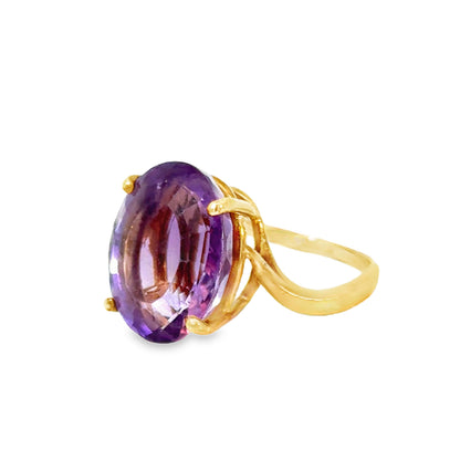 Classic Raised 14K Gold Ring with Faceted Amethyst