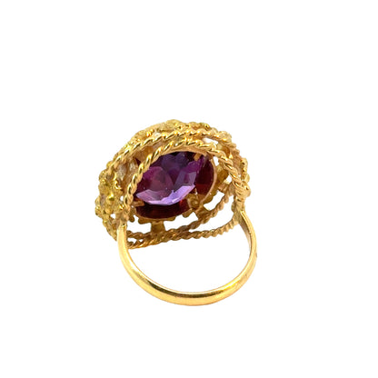 Exquisite 18K Yellow Gold Vintage Amethyst Statement Ring