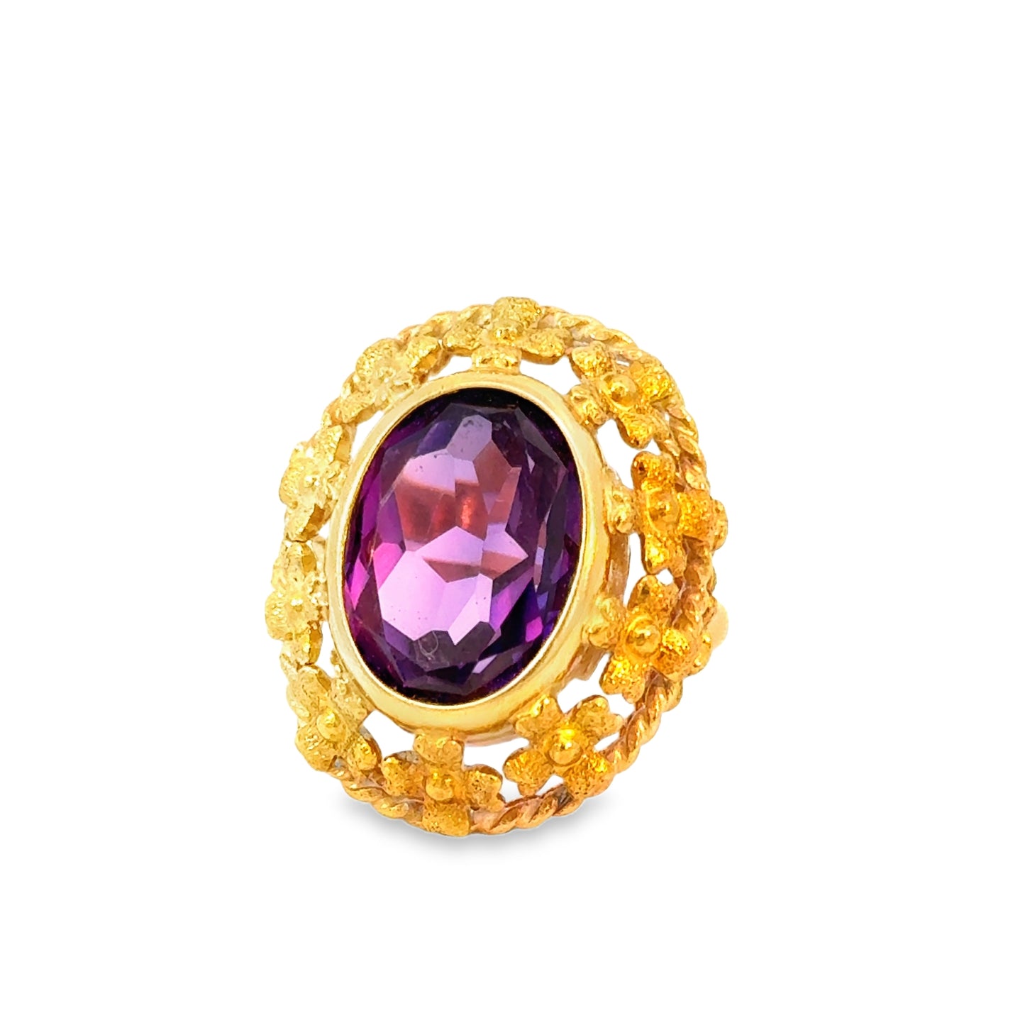 Exquisite 18K Yellow Gold Vintage Amethyst Statement Ring