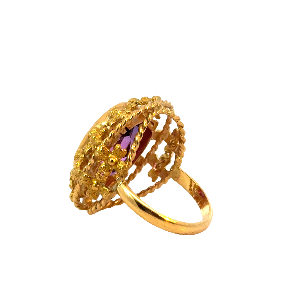 Exquisite 18K Yellow Gold Vintage Amethyst Statement Ring