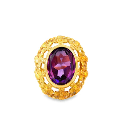 Exquisite 18K Yellow Gold Vintage Amethyst Statement Ring