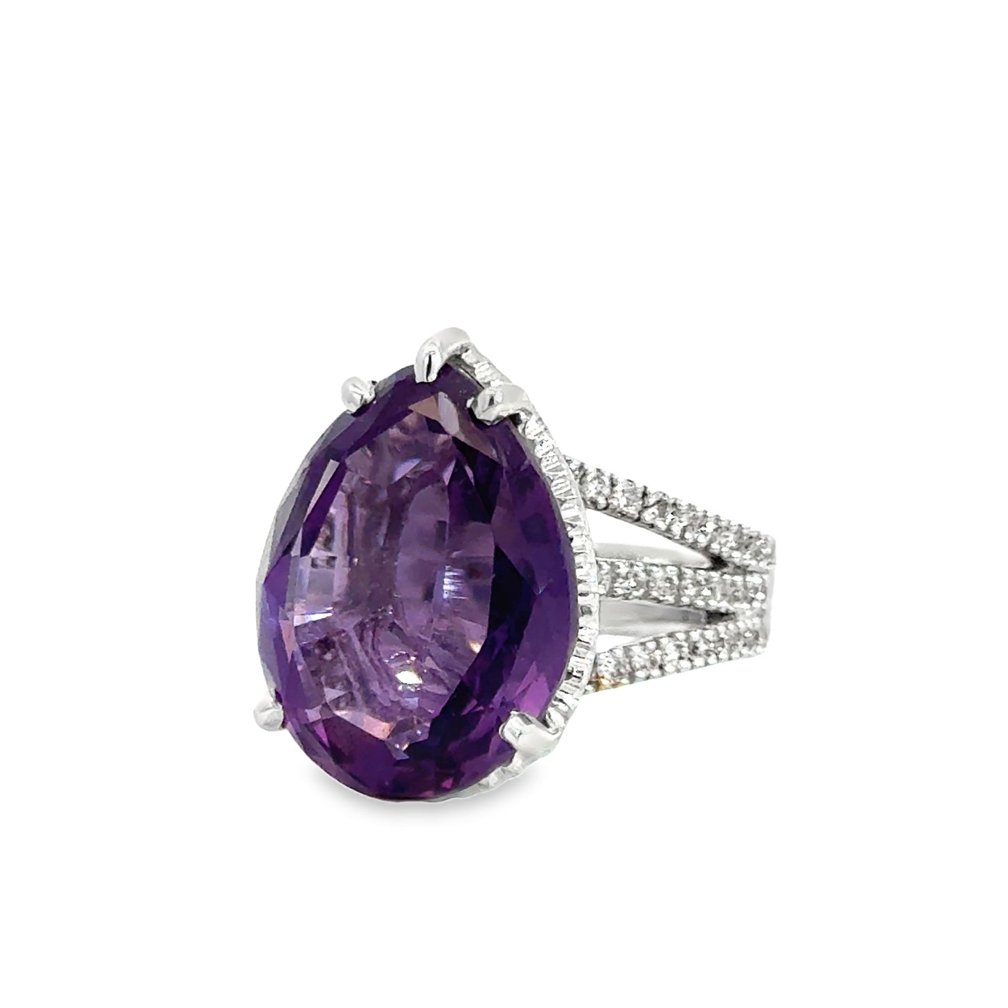 14K White Gold Elevated Pear-Cut Amethyst & Diamond Statement Ring