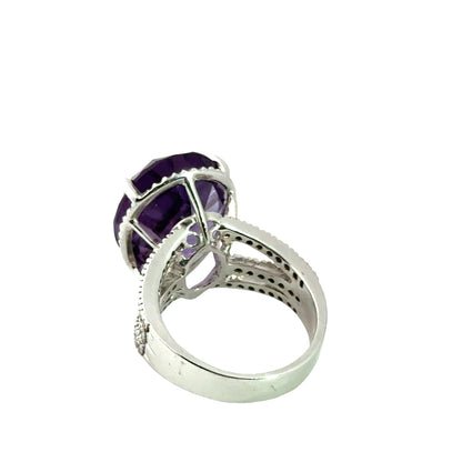 14K White Gold Elevated Pear-Cut Amethyst & Diamond Statement Ring