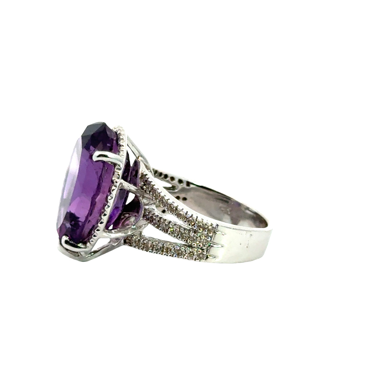14K White Gold Elevated Pear-Cut Amethyst & Diamond Statement Ring