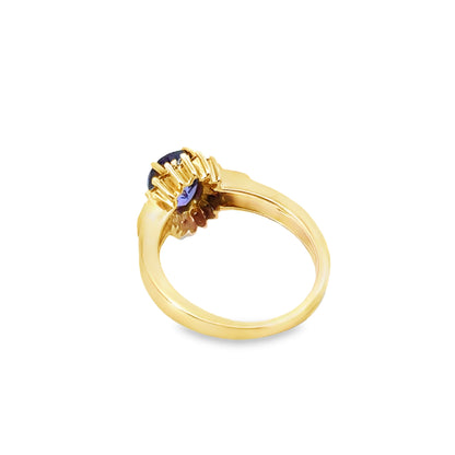 18K Yellow Gold Tanzanite & Diamond Halo Ring
