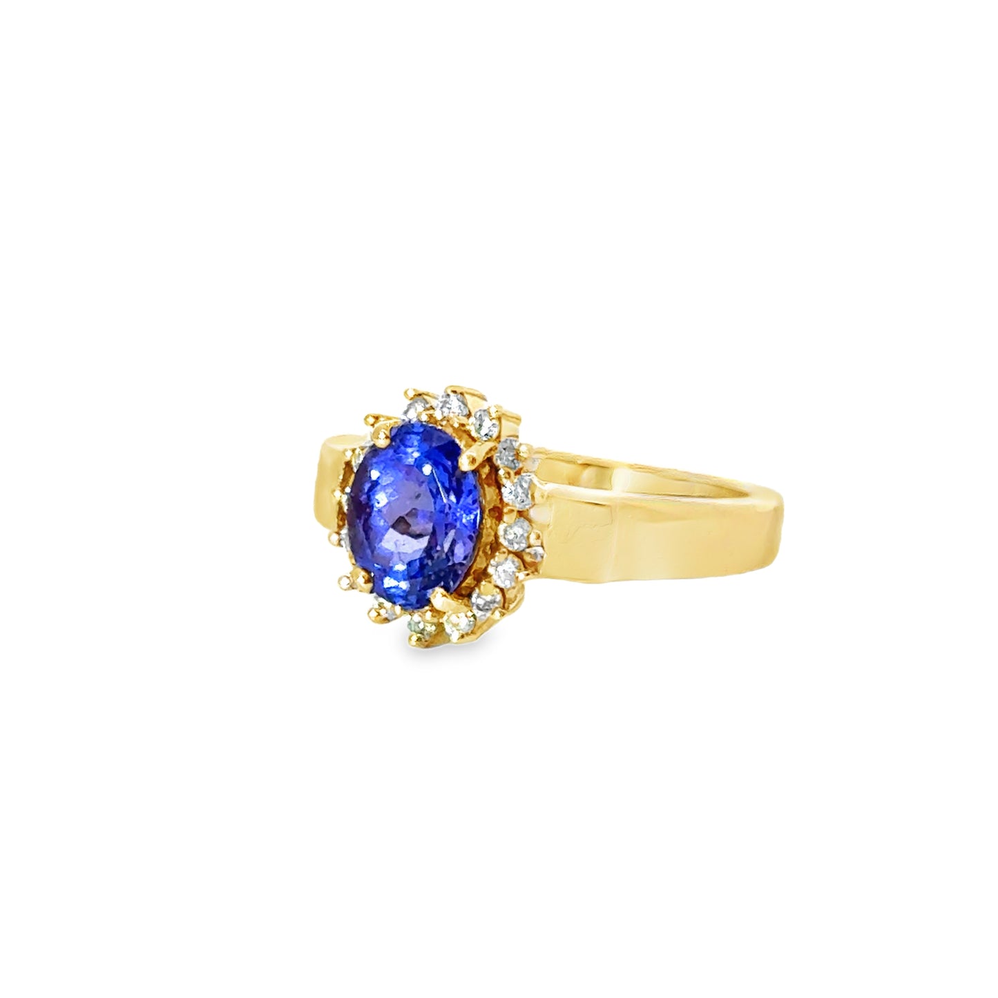 18K Yellow Gold Tanzanite & Diamond Halo Ring
