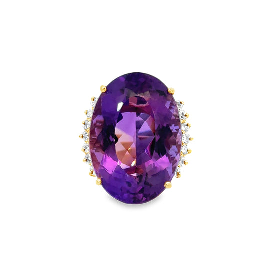 Bold 14K Gold Amethyst Solitaire with Diamond Accents
