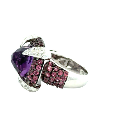 14K White Gold Dramatic Amethyst & Diamond Cocktail Ring