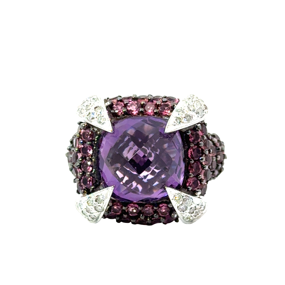 14K White Gold Dramatic Amethyst & Diamond Cocktail Ring