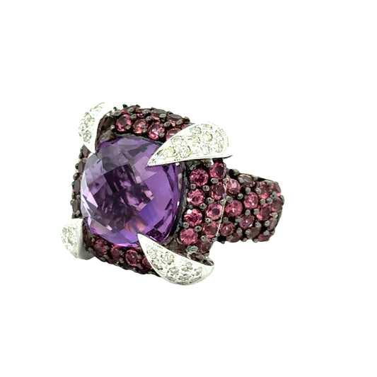 14K White Gold Dramatic Amethyst & Diamond Cocktail Ring