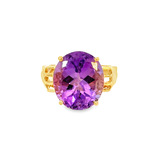 14K Yellow Gold Oval Amethyst Ring – Classic Elegance