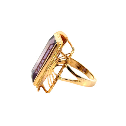 Mid-Century 14K Rose Gold Amethyst Statement Ring – 1950’s
