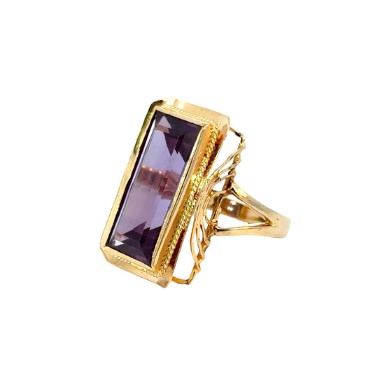 Mid-Century 14K Rose Gold Amethyst Statement Ring – 1950’s