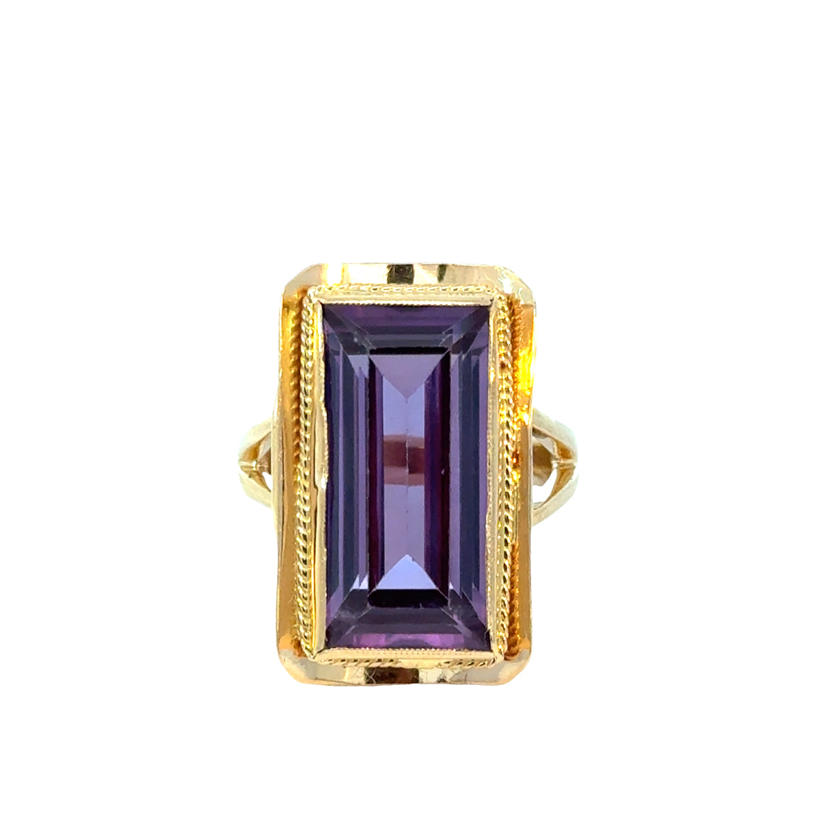 Mid-Century 14K Rose Gold Amethyst Statement Ring – 1950’s