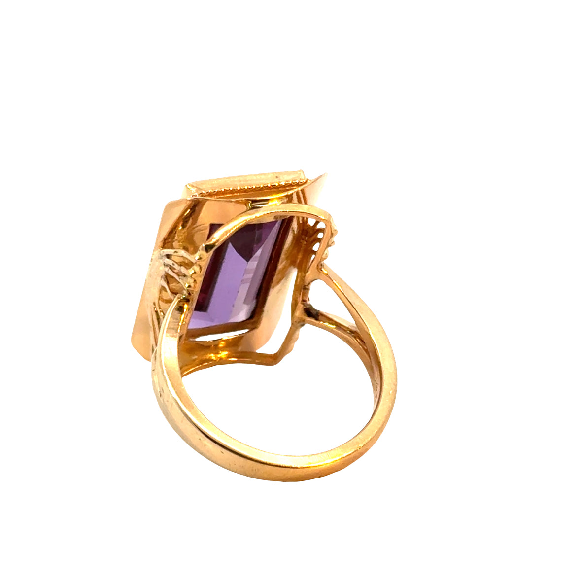 Mid-Century 14K Rose Gold Amethyst Statement Ring – 1950’s