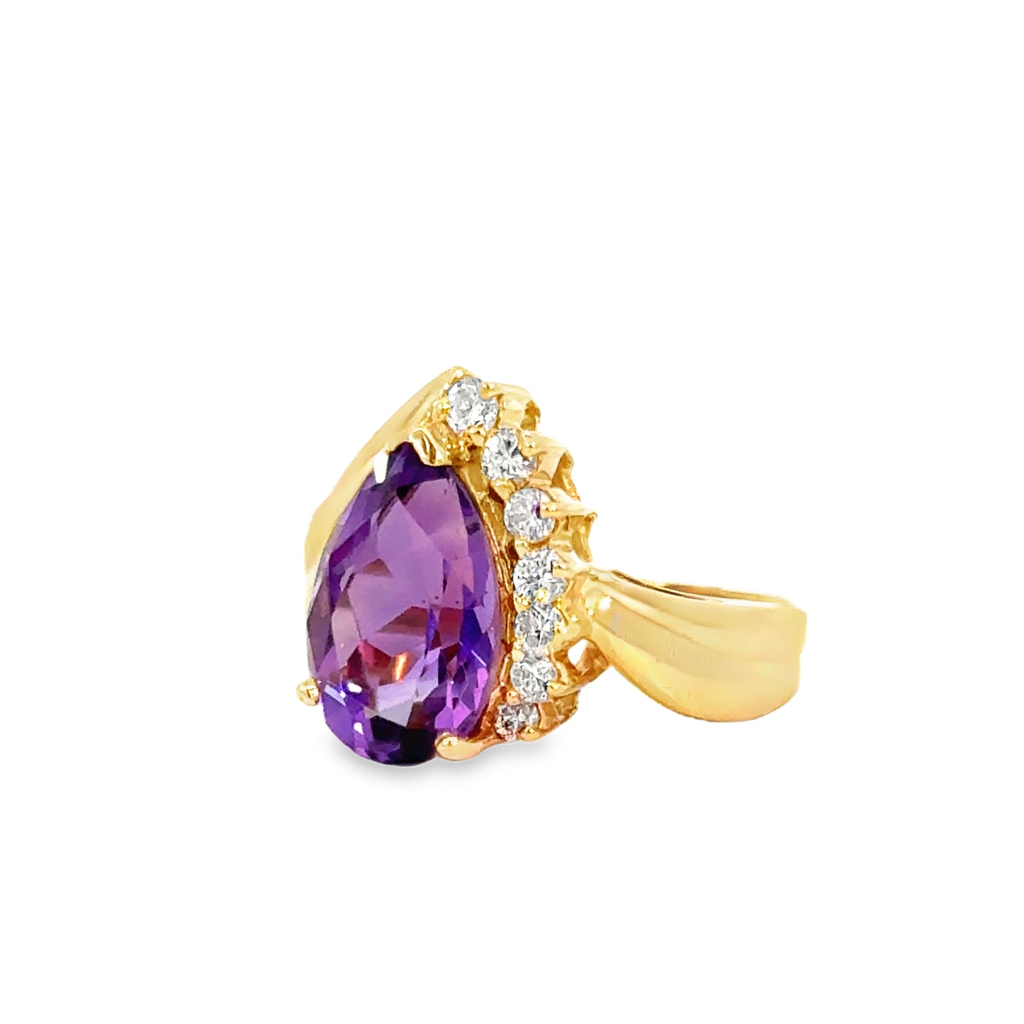 Elegant 14K Yellow Gold Pear Amethyst & Diamond Accent Ring