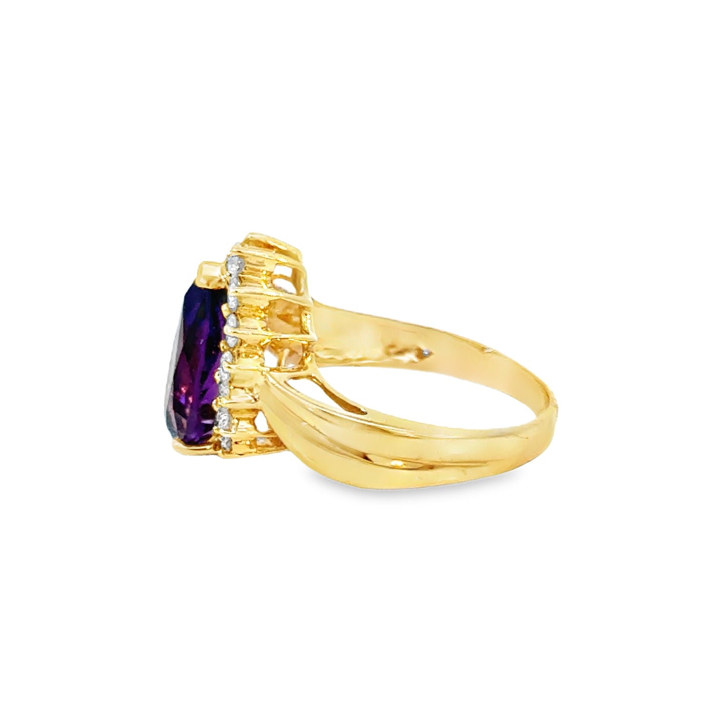 Elegant 14K Yellow Gold Pear Amethyst & Diamond Accent Ring