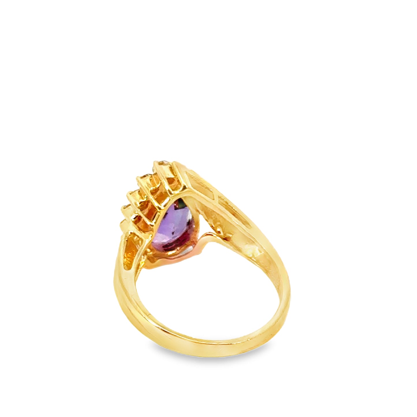 Elegant 14K Yellow Gold Pear Amethyst & Diamond Accent Ring