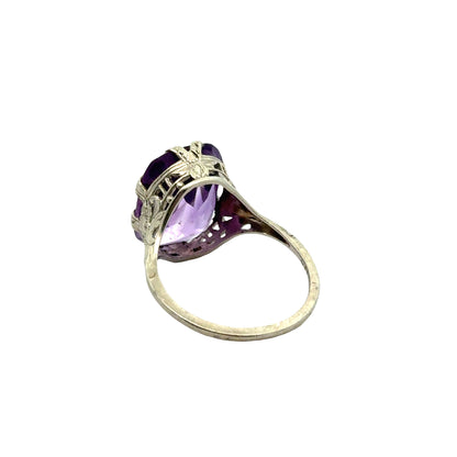 Antique 1920’s 18K White Gold Filigree Amethyst Ring