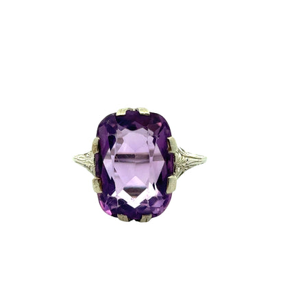 Antique 1920’s 18K White Gold Filigree Amethyst Ring