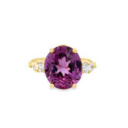 14K Yellow Gold Deep Magenta Amethyst Ring with Diamonds