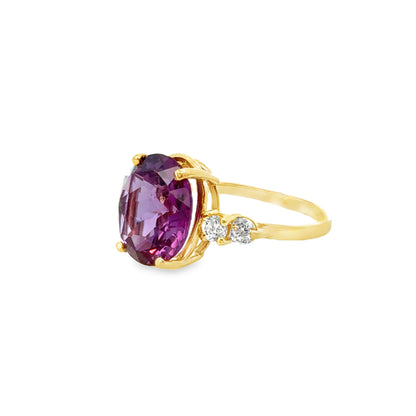 14K Yellow Gold Deep Magenta Amethyst Ring with Diamonds