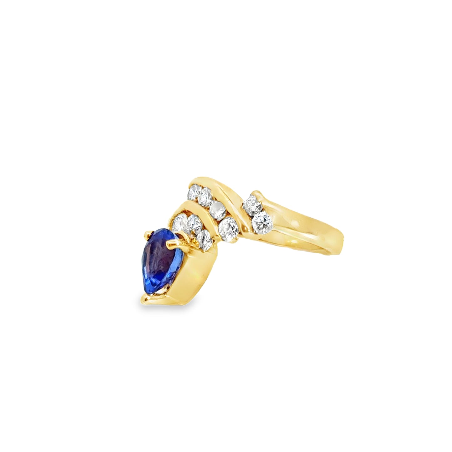 Unique 14K Yellow Gold Tanzanite & Diamond Swirl Ring