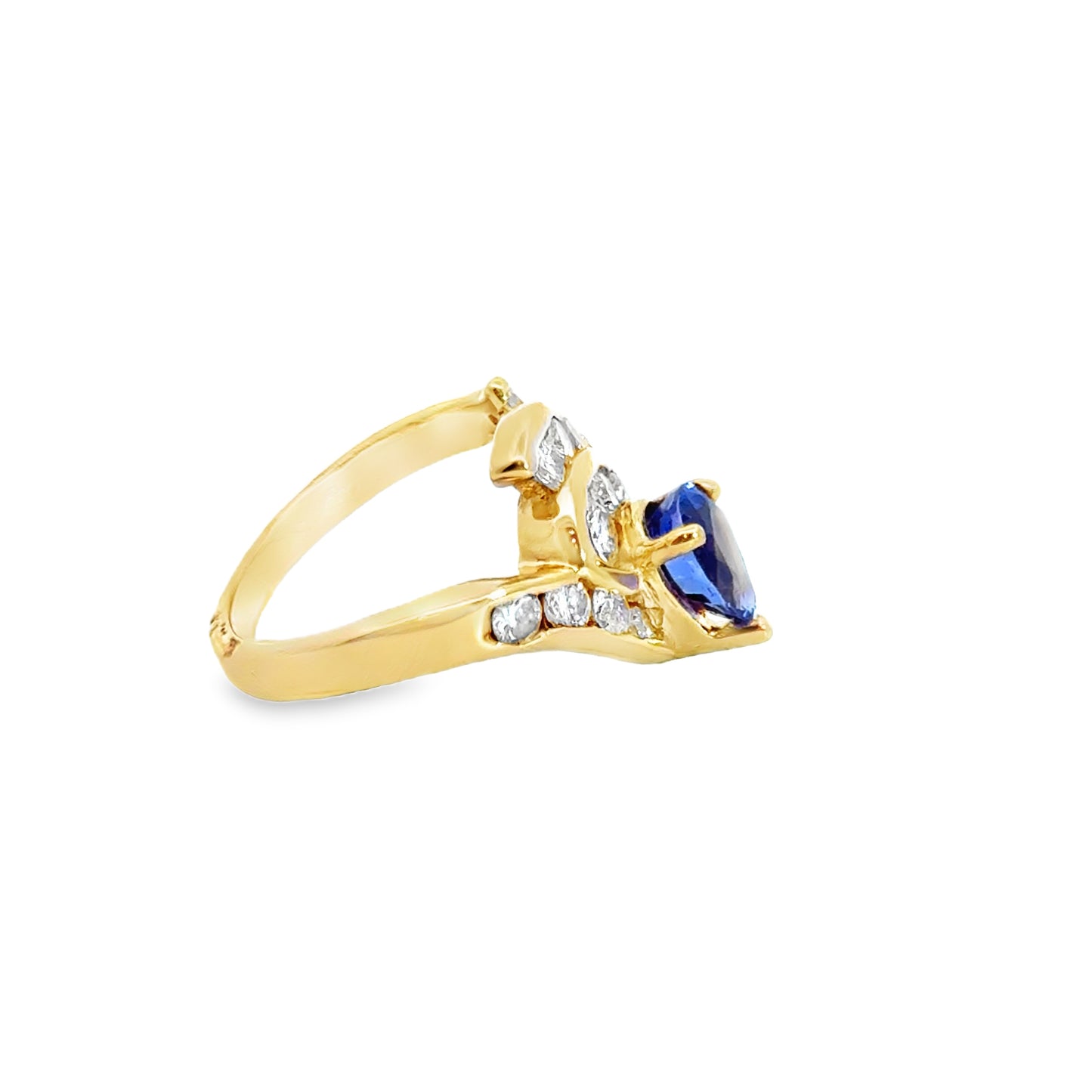 Unique 14K Yellow Gold Tanzanite & Diamond Swirl Ring
