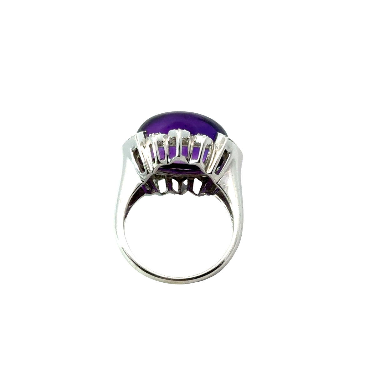 14K White Gold Large Amethyst Cabochon & Diamond Accent Ring