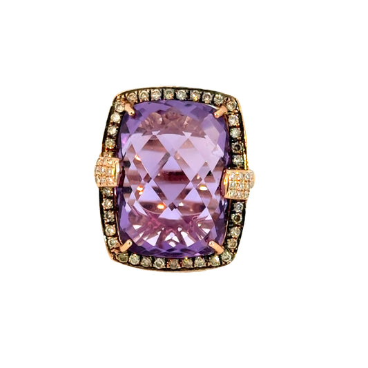 Vibrant 14K Rose Gold Amethyst & Diamond Ring