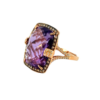 Vibrant 14K Rose Gold Amethyst & Diamond Ring
