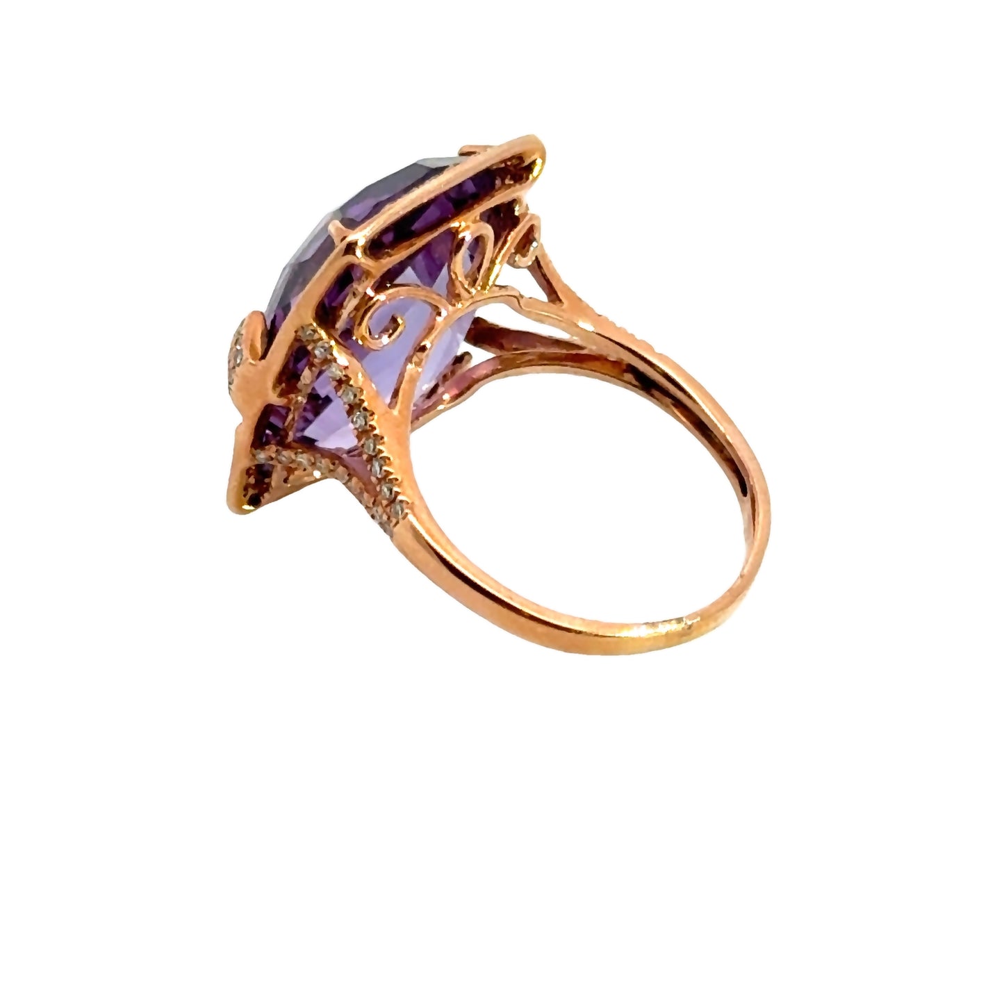 Vibrant 14K Rose Gold Amethyst & Diamond Ring