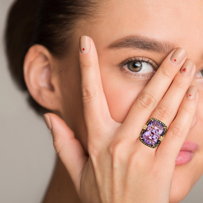 Vibrant 14K Rose Gold Amethyst & Diamond Ring