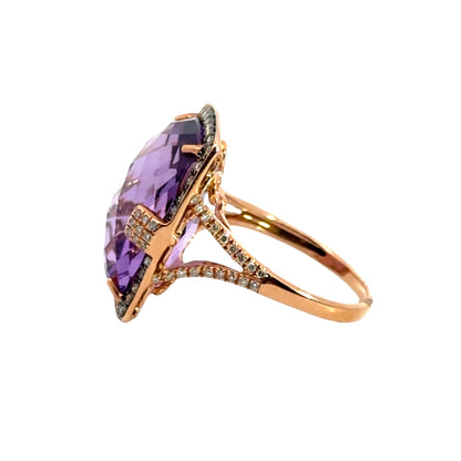 Vibrant 14K Rose Gold Amethyst & Diamond Ring