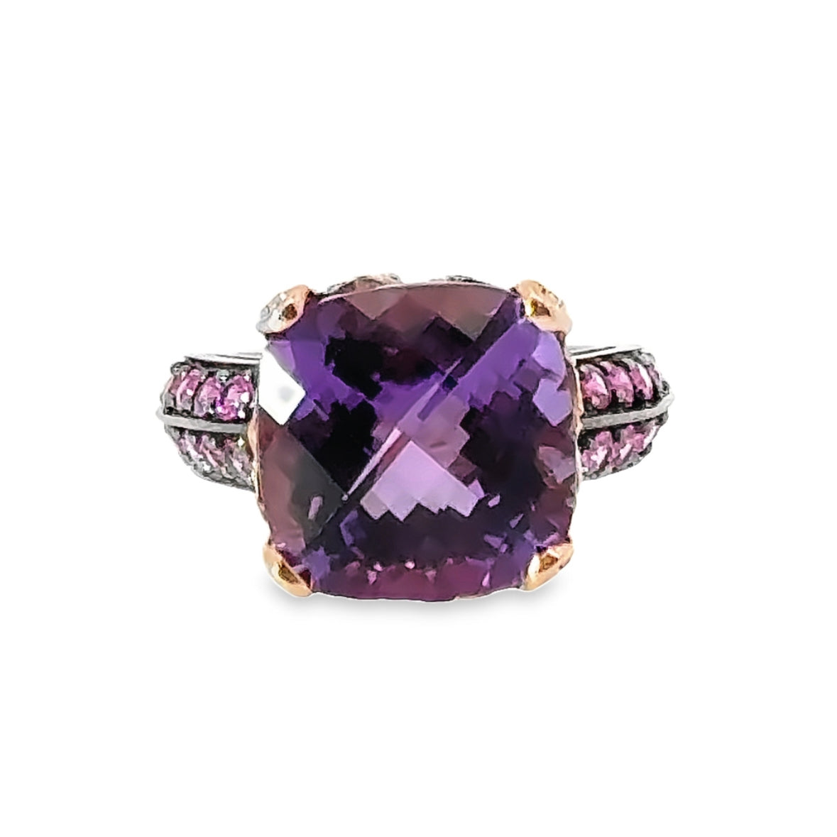 14K Rose Gold Amethyst, Ruby & Diamond Cocktail Ring