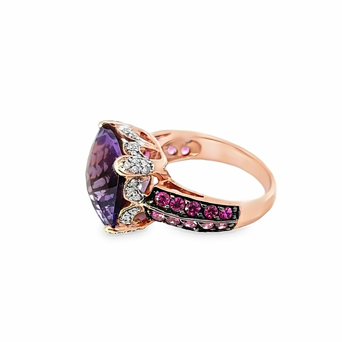 14K Rose Gold Amethyst, Ruby & Diamond Cocktail Ring