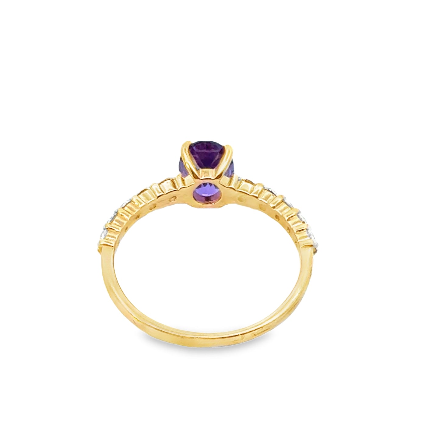 14K Yellow Gold Vibrant Amethyst & Diamond Ring