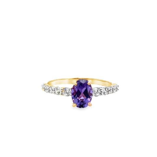 14K Yellow Gold Vibrant Amethyst & Diamond Ring