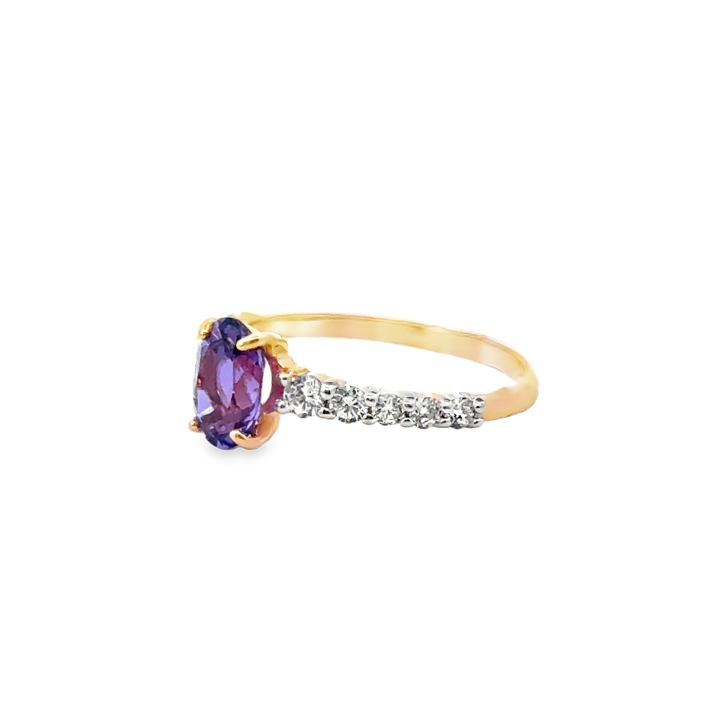 14K Yellow Gold Vibrant Amethyst & Diamond Ring
