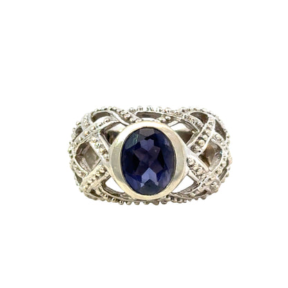 14K White Gold Tanzanite Lattice Filigree Ring