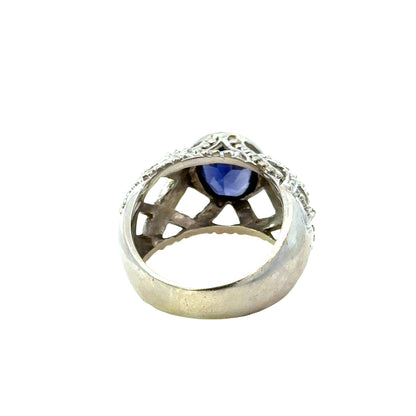 14K White Gold Tanzanite Lattice Filigree Ring